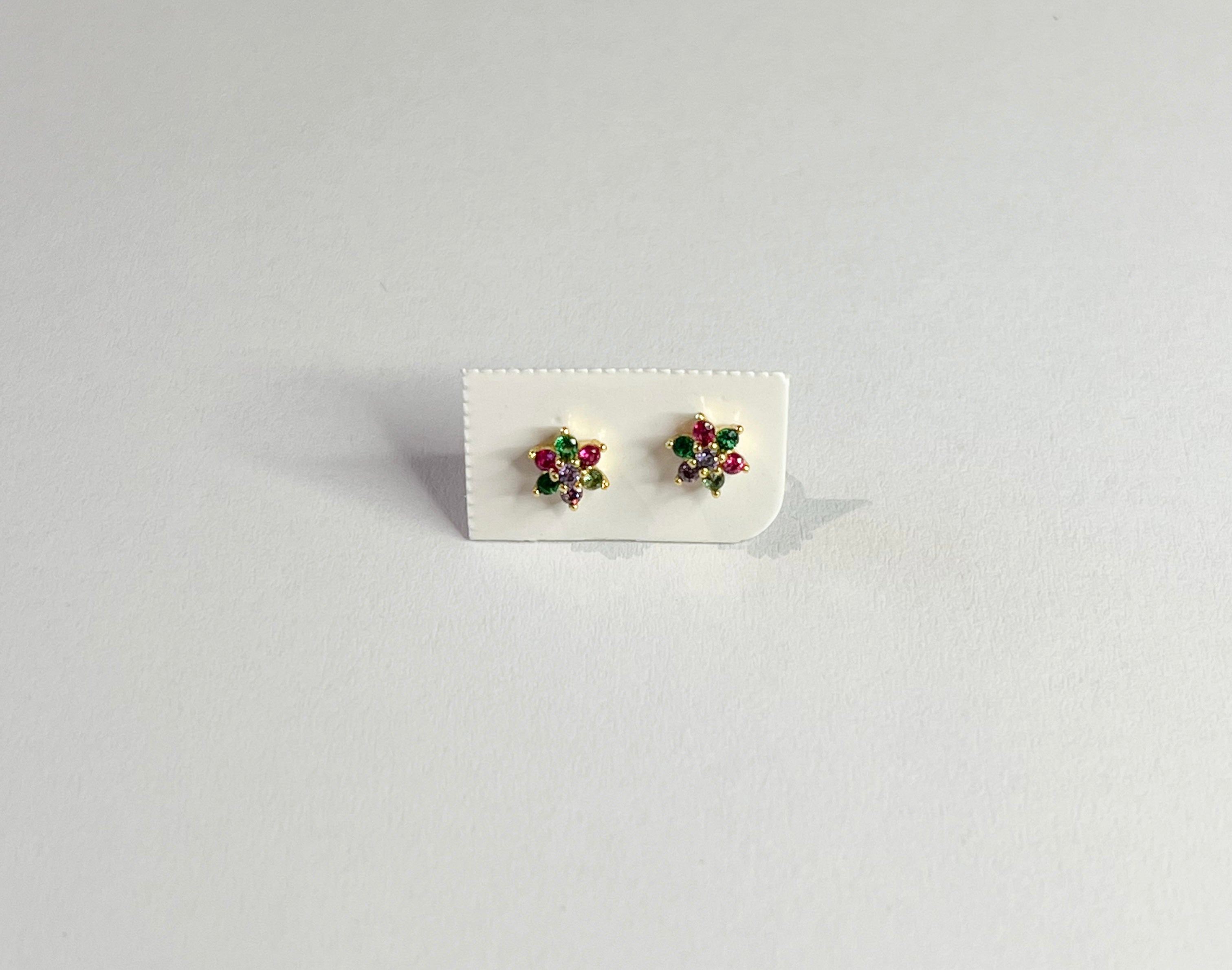 Gold-plated multicolor cubic zirconia flower earrings