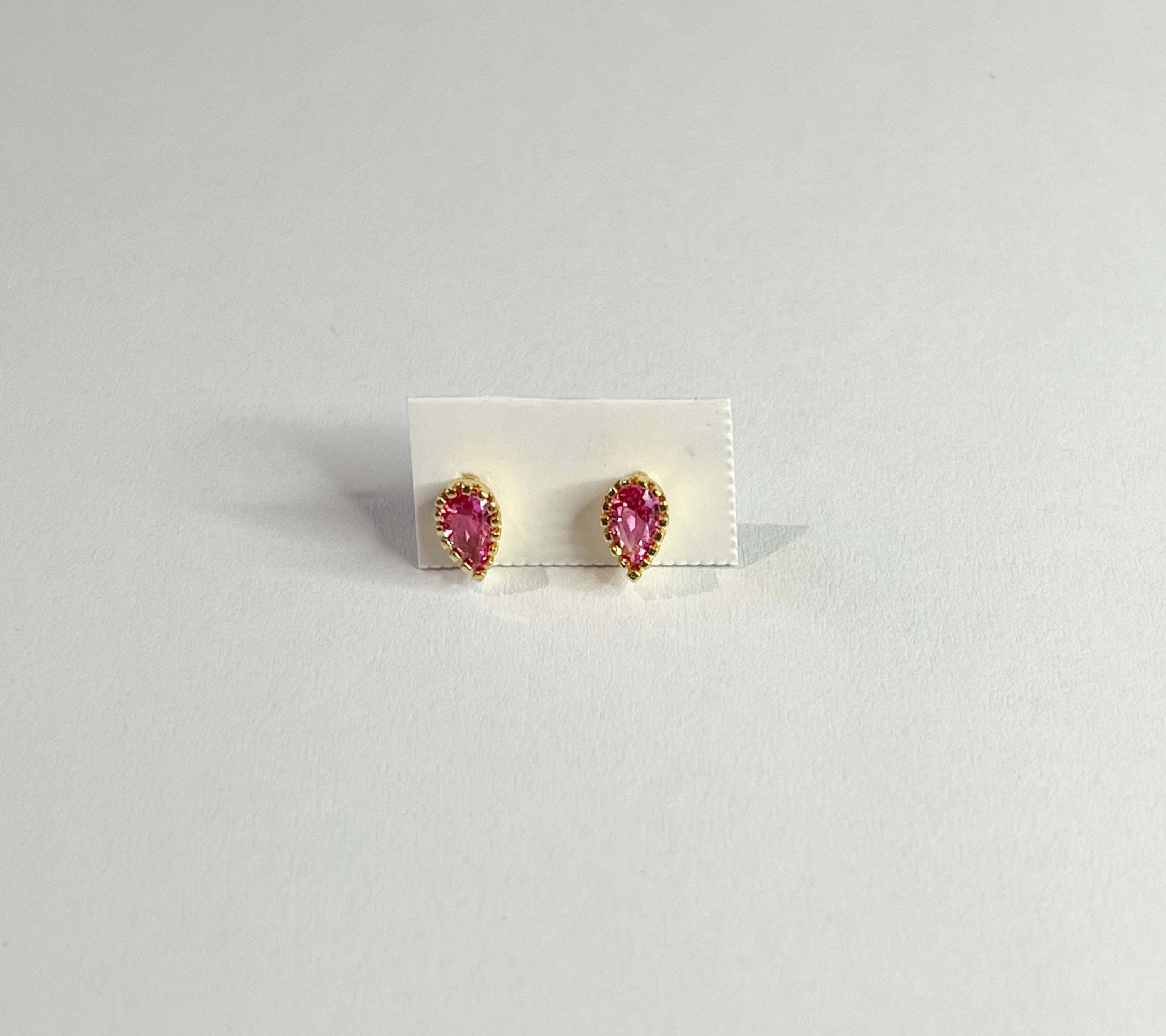 Gold-plated pink cubic zirconia solitaire drop earrings