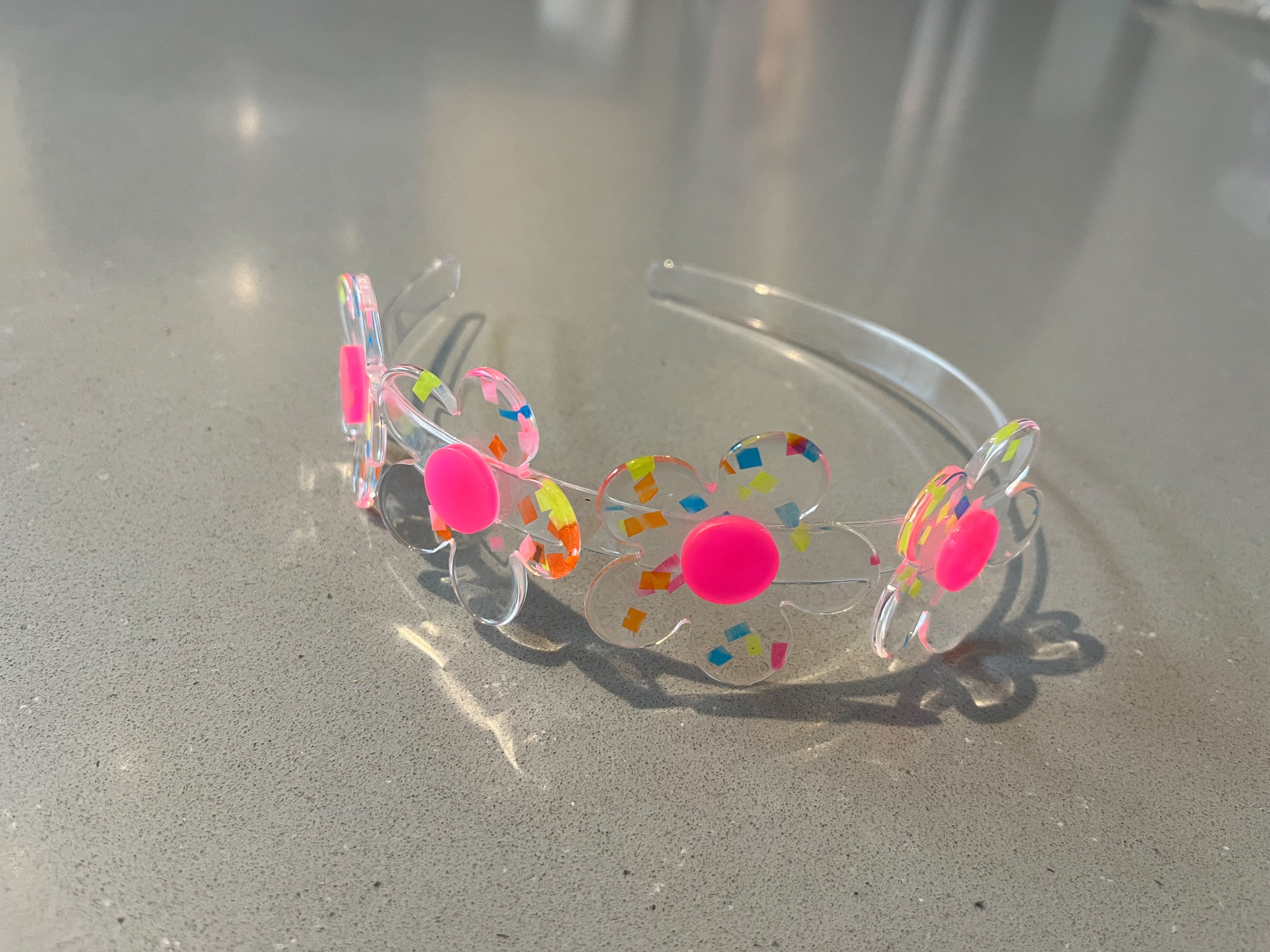 Clear and Pink Flowers Acrylic Headband